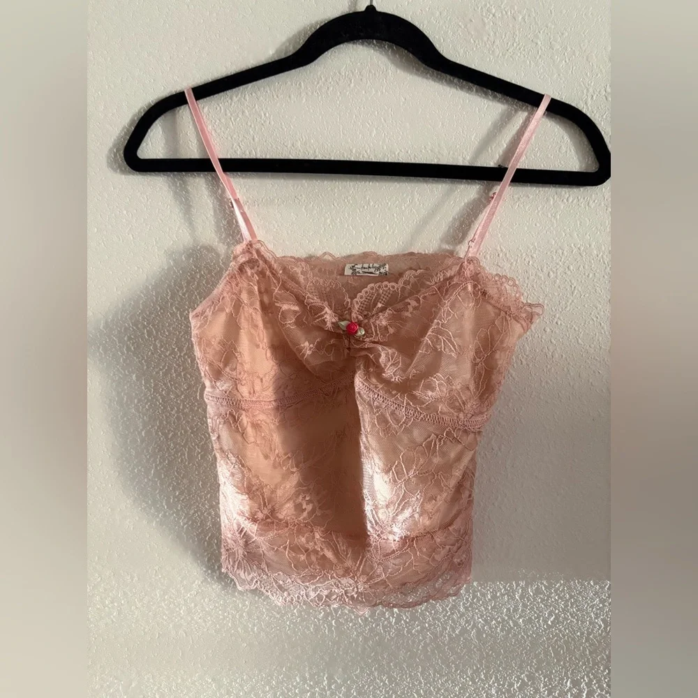 Free People Intimately Lace Trim Pink Cami Top Size XS
